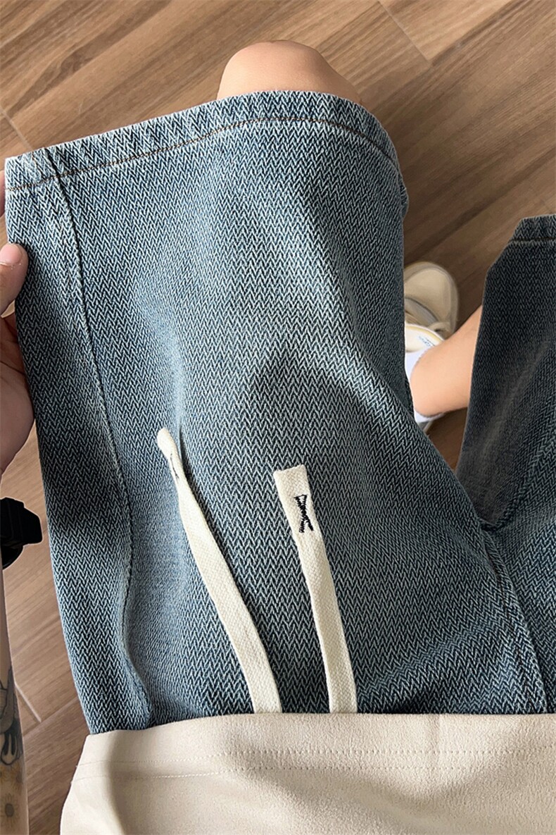 美式风宽松百搭牛仔短裤男休闲松紧腰抽绳直筒裤子DK8497-特价P32,男装牛仔裤,电商A007