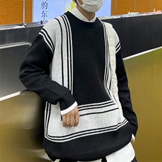 潮流韩版情侣款休闲毛衣男拼色针织帽衫圆领MY05526-P45，男装针织衫/毛衣，星座308B-1