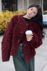 24秋冬新款安可拉红皮毛一体羊卷毛短外套2C317A-8828-P205-K289，女装短外套，2C317A