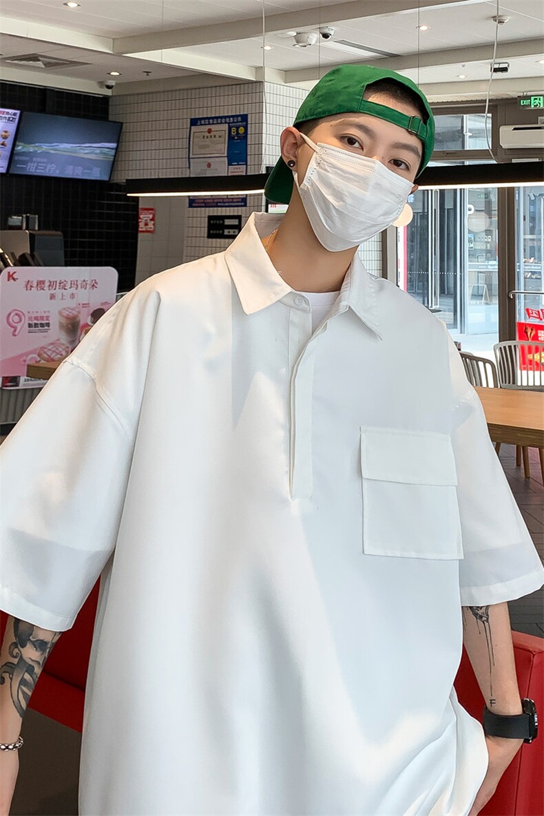 T6069/P35夏季简约短袖衬衫男设计感小众工装衬衣polo衫宽松T恤男,男装T恤,电商A141