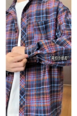 韩版潮流复古格子大码宽松翻领长袖衬衫内搭外套C2170-特P24，男装衬衫，电商A007