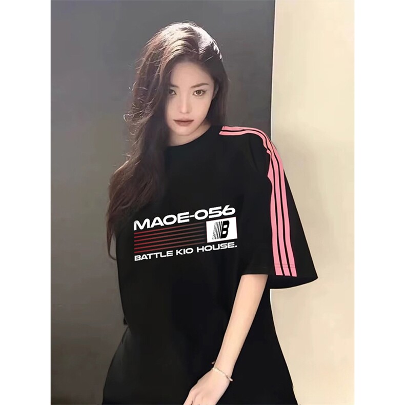 抖音得物品质二开240克宽松纯棉美式潮牌印花三条杠中性风短袖T恤,男装T恤,电商A486-1