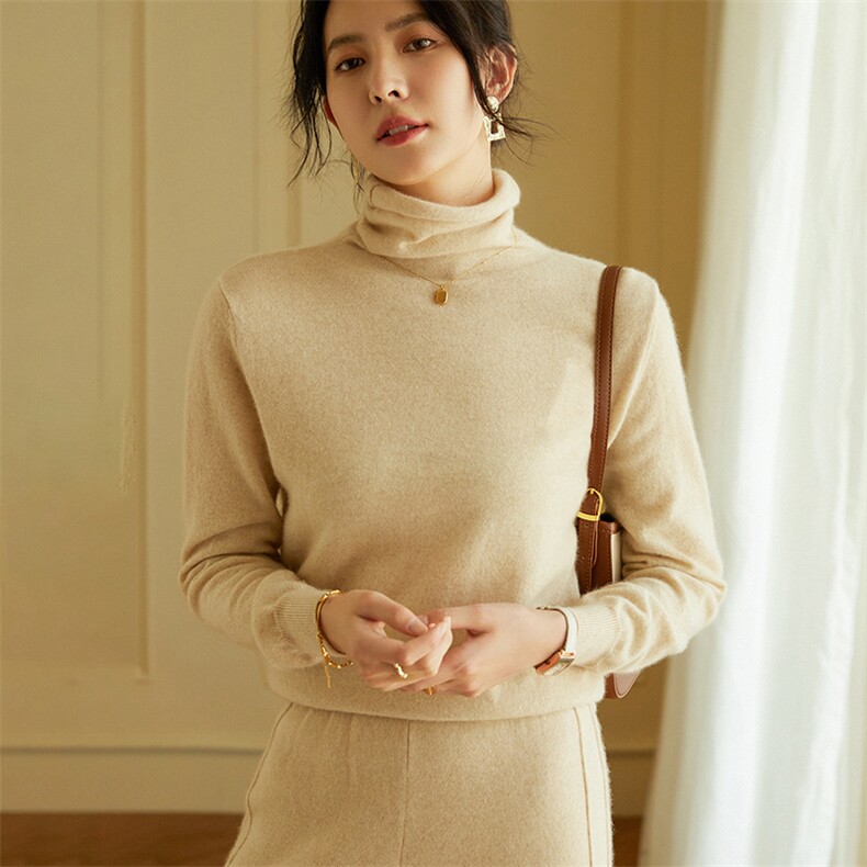 山羊绒基础百搭堆堆领纯色羊绒衫女冬季新品，女装羊绒衫，绒美人羊绒