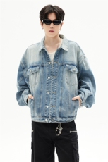复古水洗做旧夹克短款牛仔外套工装口袋休闲宽松男女装YD262-P105，男装工装外套，星座509
