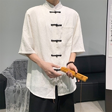 新中式衬衫男士韩版潮流痞子帅气文艺2024夏季ins外套CY763-P39，男装衬衫，星座412-3