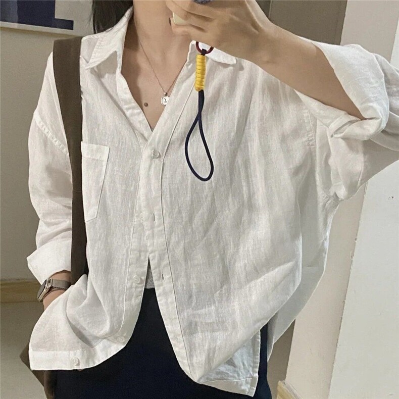 衬衣白色棉麻防晒外套长袖上衣女2025夏季宽松高级感新款薄款衬衫图片