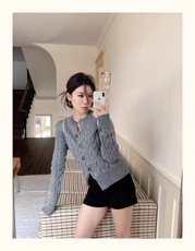 2025年秋季新款百搭7针圆领加厚麻花开衫，女装针织衫/毛衣，米咔羊绒