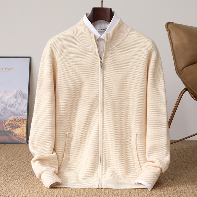 2025年秋季新款纯色针织拉链开衫时尚百搭，男装针织衫/毛衣，冬季工坊