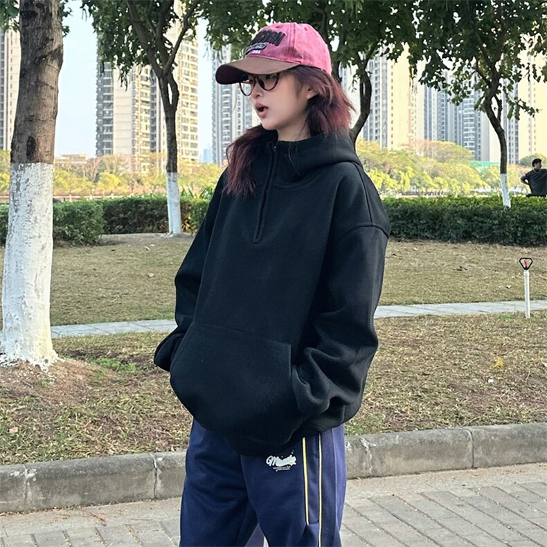 抖音得物高品质二开25秋冬美式重磅宽松纯色连帽拉链高领卫衣W65，男装卫衣，电商A486