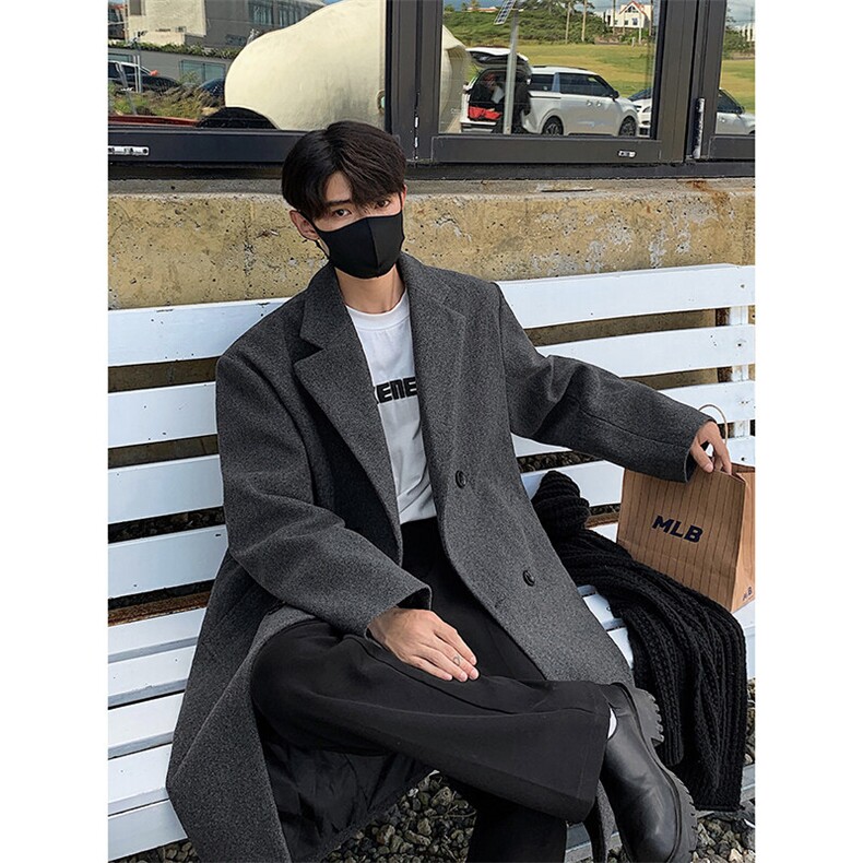 秋季长款毛呢外套D5567-TP115168港风高级灰色呢大衣男韩风，女装短外套，电商A102