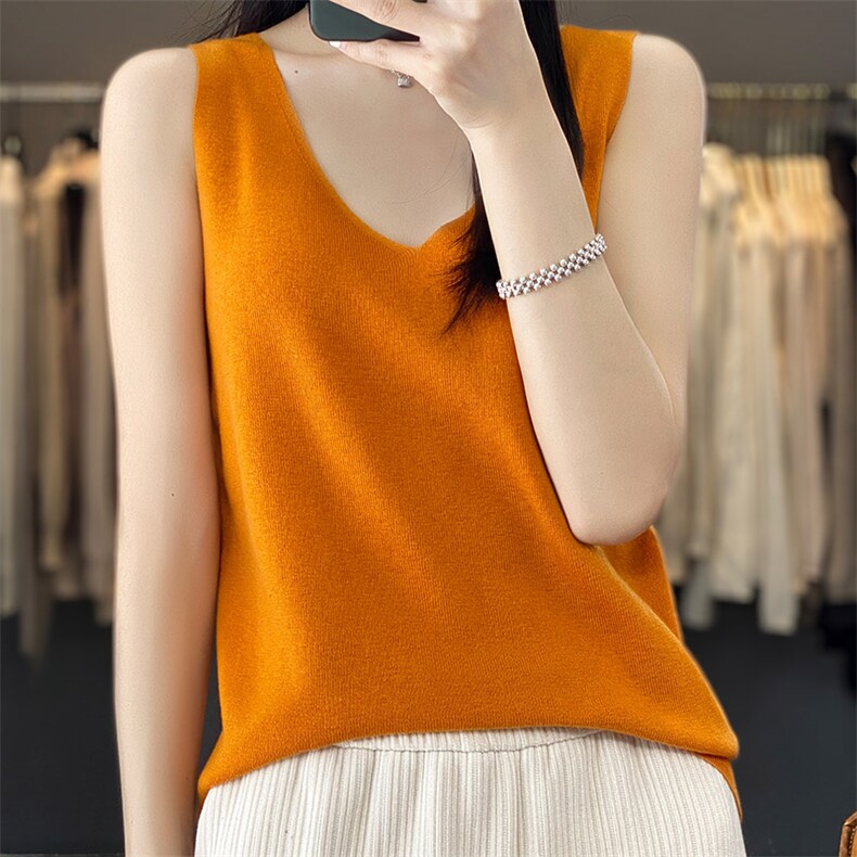 性感V领针织吊带女夏季配西装薄款小背心2025新款白色无袖T恤上衣，女装背心吊带，越洋羊