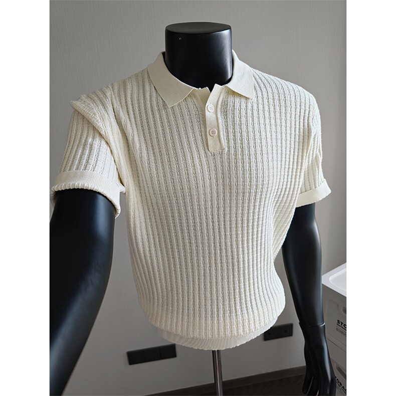 盗图老钱风新贵肌理感纯色翻领针织短袖POLO衫N6787/P58控88，男装T恤，电商A243