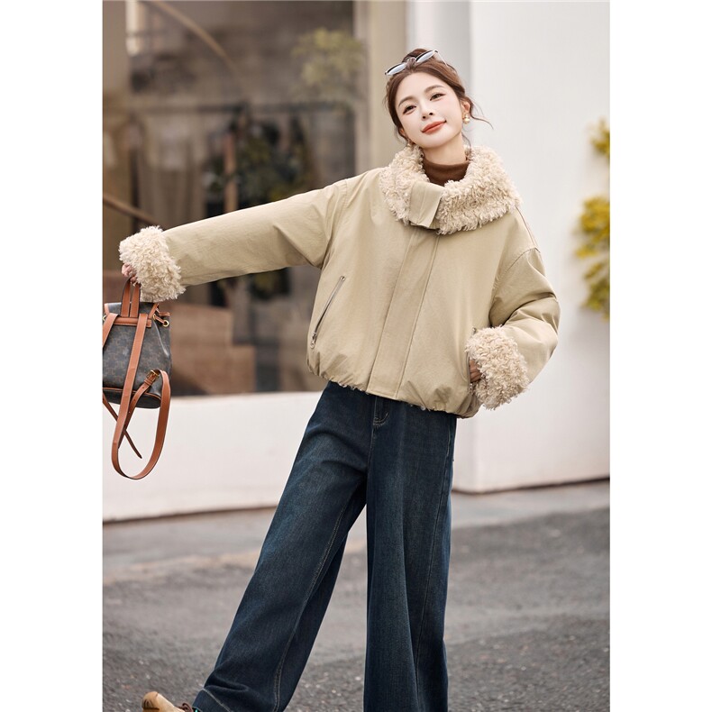 冬季新款女装2025年时尚气质休闲加厚羊羔毛外套，女装派克服，涵墨