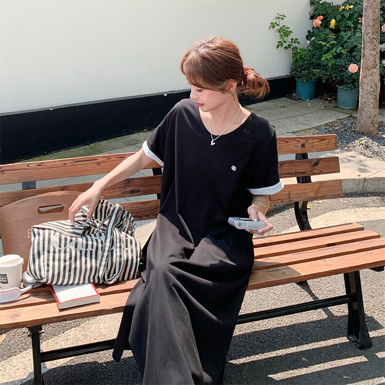 主推轻奢高级感零感撞色假两件T恤连衣裙2C2851806P125K188,女装连衣裙,2C285