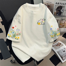 高街青少年花卉字母印花重磅短袖T恤男女夏季宽松百搭上衣TA1314，男装T恤，星座1116A（原606A-3）