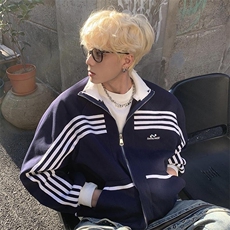 美式复古立领条纹运动外套男潮牌休闲棒球服百搭卫衣JK1420，女装短外套，星座516A