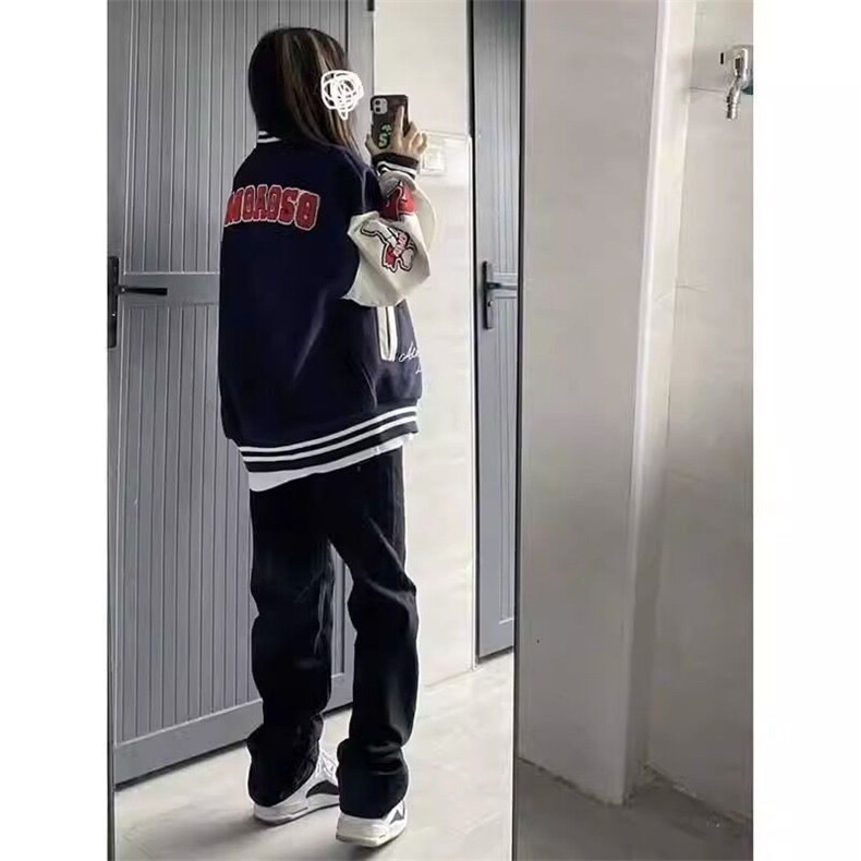 美式复古刺绣棒球服外套男潮牌街头宽松男女情侣拼接情侣夹克,男装夹克,星座506A