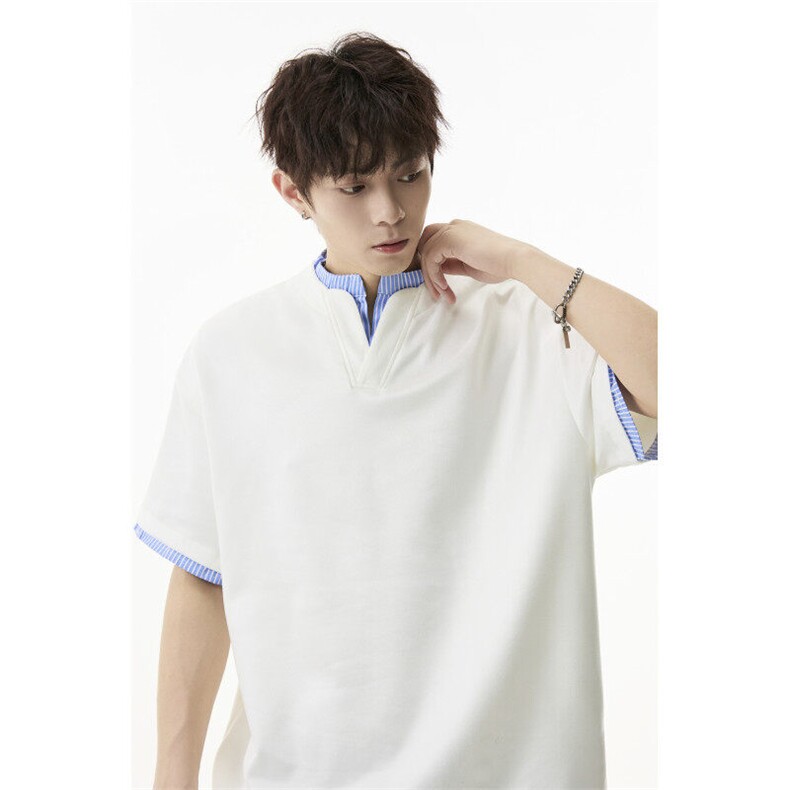 夏季新款假两件大码立领麂皮绒宽松短袖T恤B315-ST003-特p25控48,男装T恤,电商B315