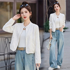 2026春季新品简约时尚休闲提花烫钻外套，女装短外套，美沁