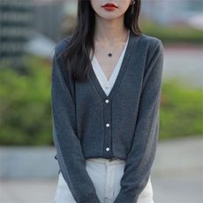 V领单排扣开衫2024年秋季长袖纯色时尚针织衫，女装羊毛衫，盛鼎羊绒