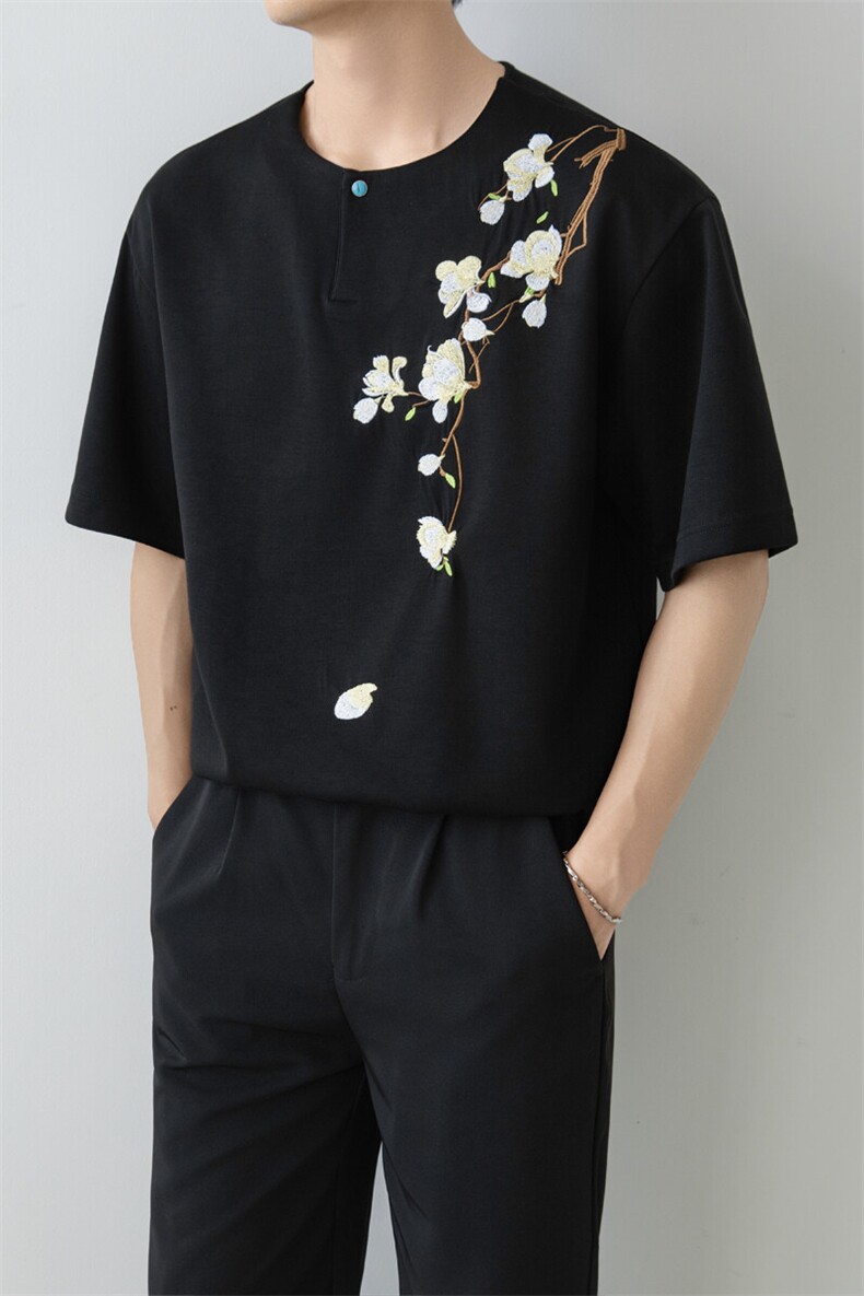 小伙纯色重工T恤男休闲宽松风刺绣衬衣轻熟风A236-82572-P55,男装T恤,电商A236