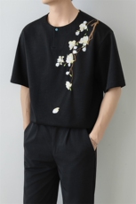 小伙纯色重工T恤男休闲宽松风刺绣衬衣轻熟风A236-82572-P55，男装T恤，电商A236