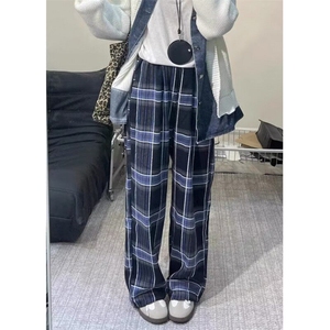 简约原宿气质文艺百搭慵懒格子休闲裤女流行日系时尚 KG11图片