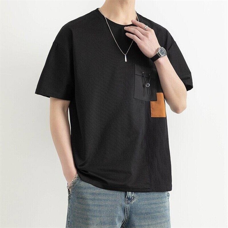 25167-特P40夏季休闲时尚T恤男短袖打底衫个性拼接撞色短袖t恤男,男装T恤,电商D310B