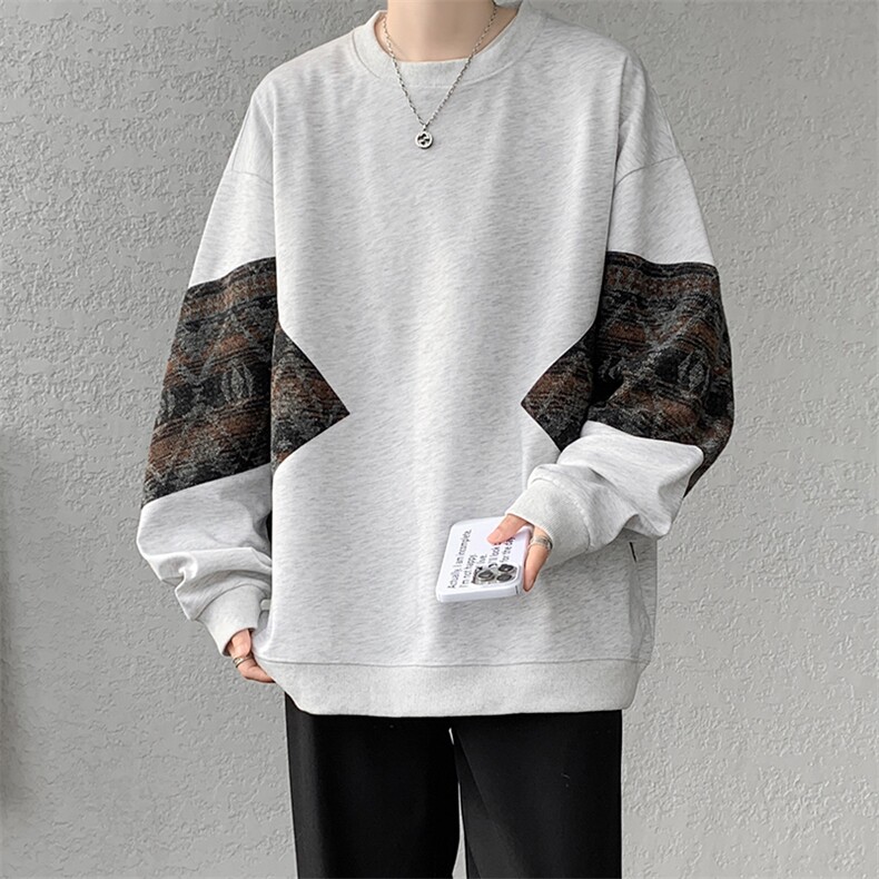 8XL-M 春秋季圆领拼接撞色民族风卫衣男新款潮牌上衣服WY005P58图片