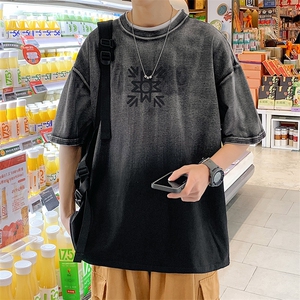 夏季新款圆领短袖T恤男女同款港风渐变运动半袖 1533-P50 控价68图片