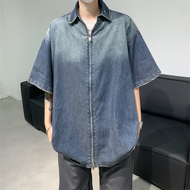 夏新中式风做旧牛仔外套宽松复水洗牛仔衬衫C1020-P58图片