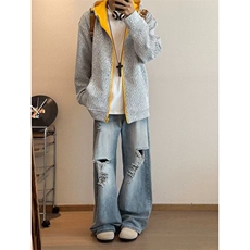 网图有货美式撞色连帽开衫卫衣男女宽松百搭拼接外套A1198-P58，女装短外套，星座1505
