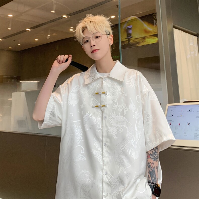 量大优供视频新风龙纹冰丝短袖衬衫男CP50-特p38,男装衬衫,电商B371