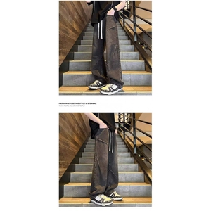 网络图现货 美式复古抽绳系带加绒高街提档松紧腰牛仔裤JF367-P45图片