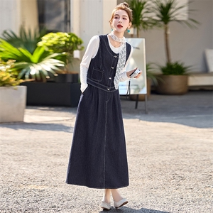 时尚休闲牛仔裙女2025春夏季新款减龄马甲打底衫半身裙,绑带半身裙搭配什么鞋子图片