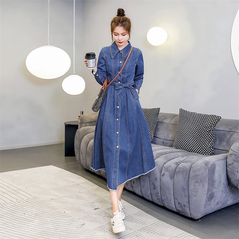 连衣裙纯色中腰2021年春季纽扣大摆型POLO领单排扣,女装连衣裙,秋水欣儿