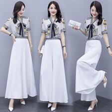 时尚新款两件套装女2021夏季数码印花套装阔腿裤，女装套装/套裙，橙子家