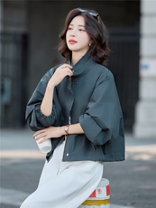 松弛感宽松休闲立领短外套女2025秋季新款百搭小个子洋气夹克上衣，女装短外套，米莱