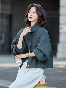 松弛感宽松休闲立领短外套女2025秋季新款百搭小个子洋气夹克上衣图片