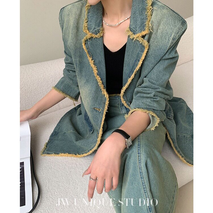 小香风牛仔布西装外套女早春秋2025年新款设计感小众百搭夹克上衣，男装工装外套，星座1210-1