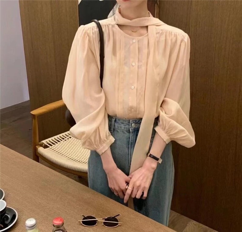 米，粉两色百搭飘带小衫，其它，欧妮卡蒂蔓