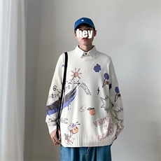 卡通印花毛衣春秋季ins港风宽松情侣针织衫毛线衣W1531-P45，男装针织衫/毛衣，星座512-2