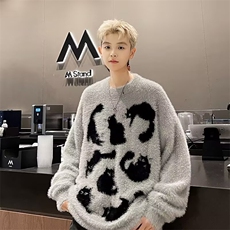 美式复古设计感猫咪圆领毛衣男秋冬季慵懒百搭针织衫M5718-P58，男装针织衫/毛衣，星座1109-3