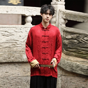 秋冬新品风（红财神）潮丝绸提花改良唐装外套男女C3460图片