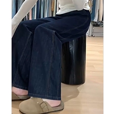 蓝色牛仔裤女秋季胖mm梨形身材宽松高腰显瘦直筒阔腿裤WL5188-P40，男装牛仔裤，星座1008