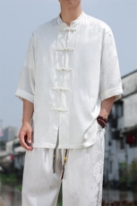 2025夏季新款风七分袖衬衫男立领大码盘扣上衣CS100-P55，男装衬衫，电商A008