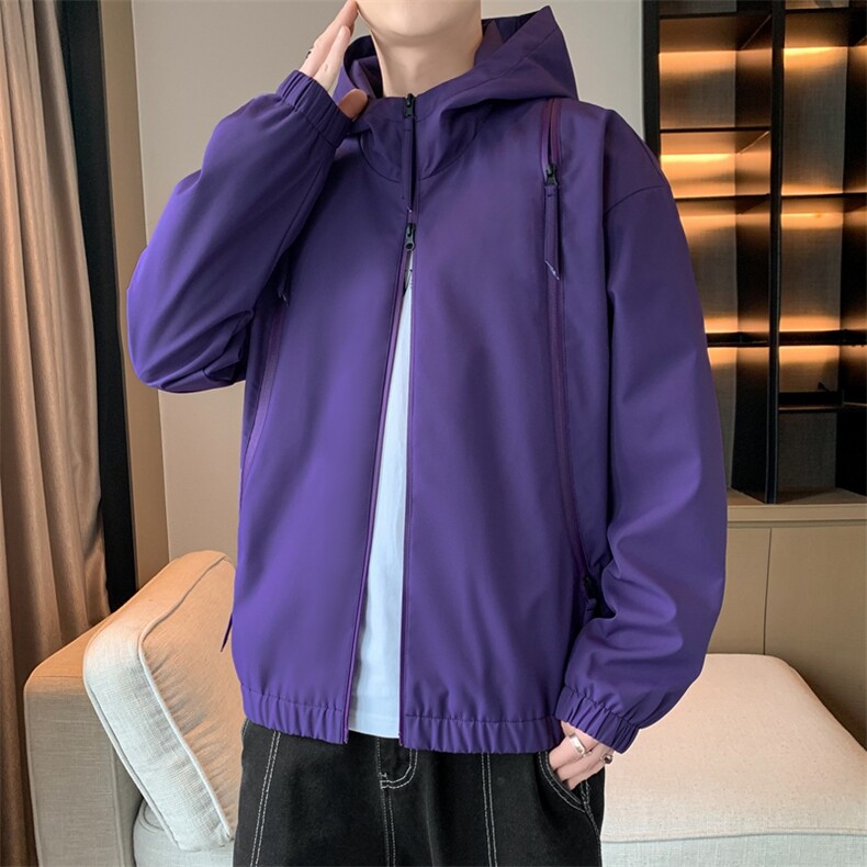 冲锋衣连帽夹克男宽松落肩纯色上衣外套DSA157B-J208-P60,男装夹克,电商A157B