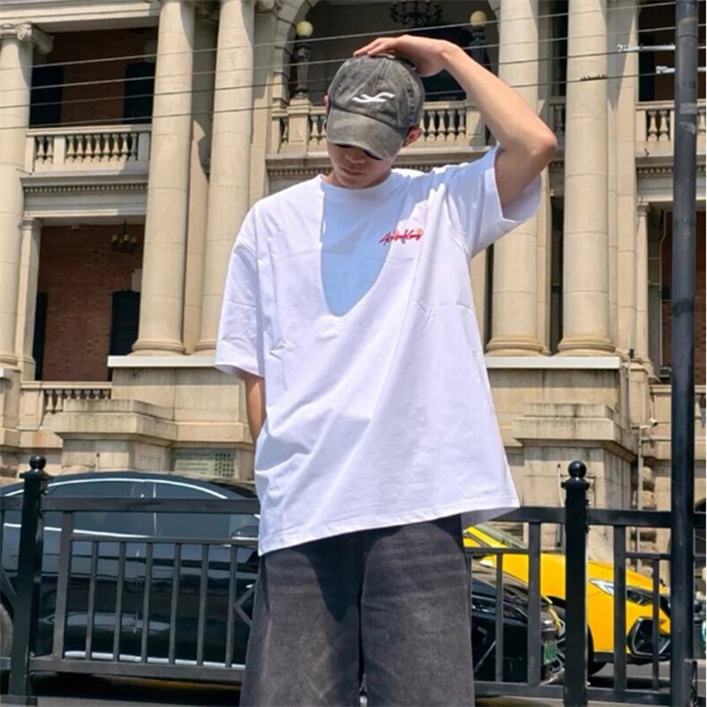 万针全刺绣工艺抖音得物高品质260克重磅纯棉双纱美式高街短袖T恤,男装T恤,电商A486