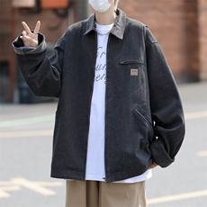 日系工装火龙果色外套男春秋2024新款复古宽松初秋高级感夹克，男装夹克，星座716-4