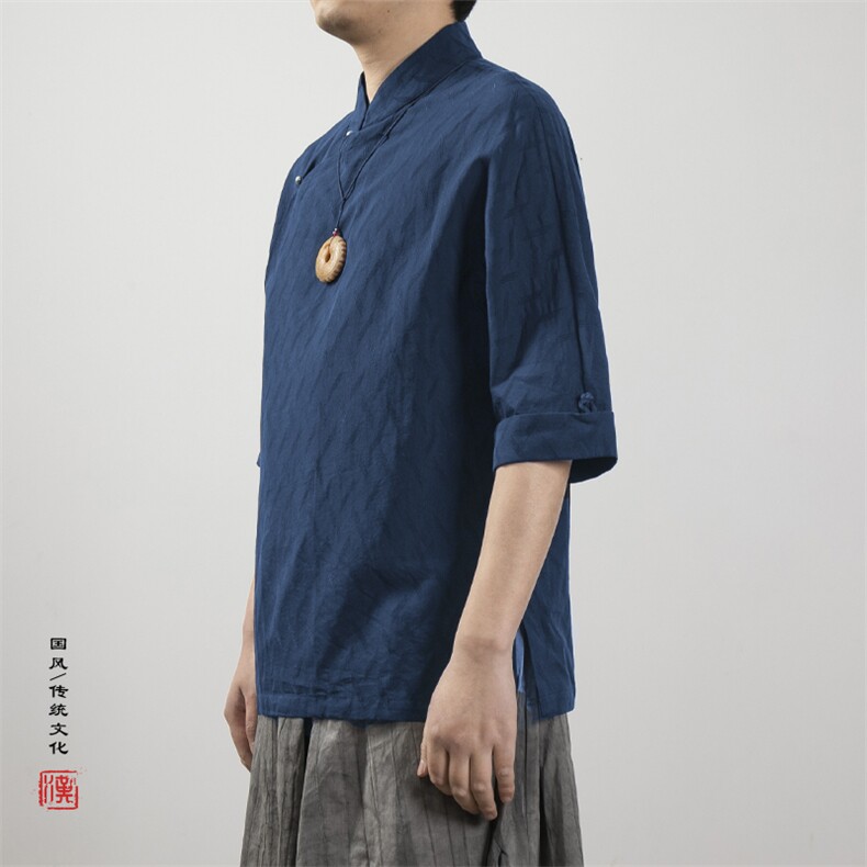 风男装立领斜襟男士唐装短袖衬衫T02P70,男装T恤,钱塘802